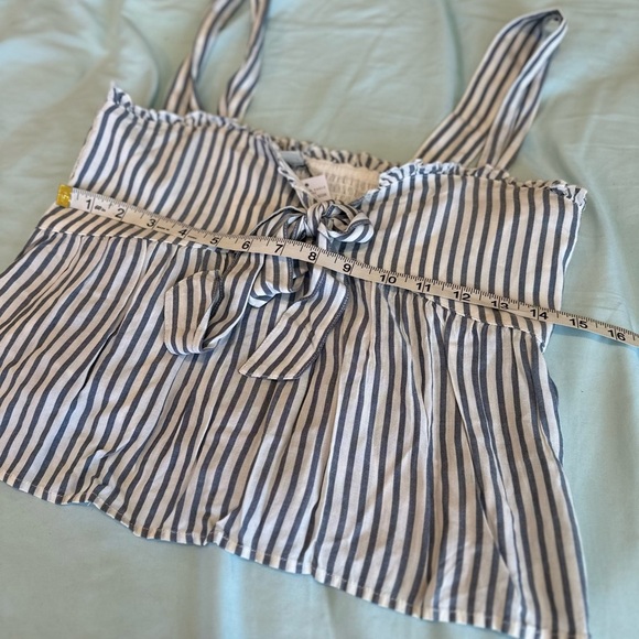 NWT AE Tie-Front Babydoll Blouse Blue/White Stripe. Sweetheart Neck Sleeveless S - Picture 5 of 16